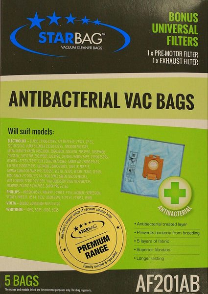Antibacterial Bags for Electrolux, Excellio,Oxygen,Volta & Phillips